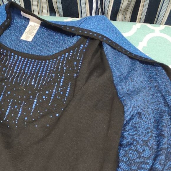ALFRED DUNNER BLUE & BLACK LEOPARD PRINT STUDS BLING FAUX CAMI 3/4 SLEEVE LG - Picture 8 of 12